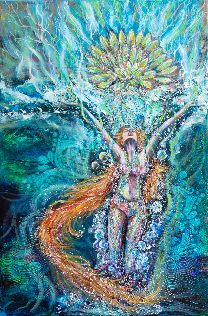 Lotus Queen Original Mixed Media and Oil Canvas Painting