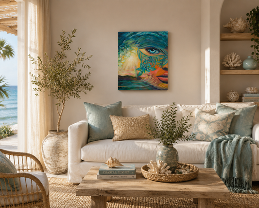 Ebb and Flow – Original Ocean Goddess Painting | Coastal Visionary Art by Popi Iatrou