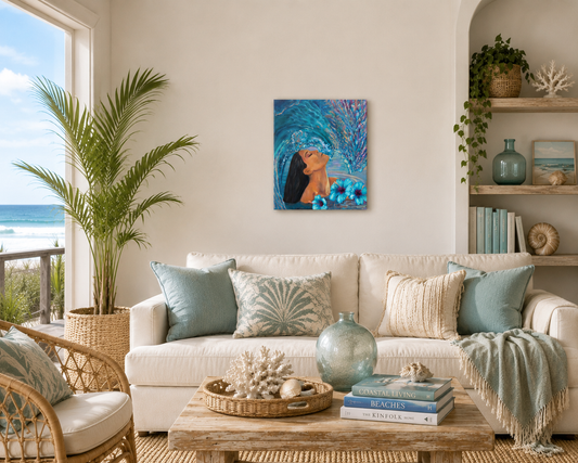 Hibiscus Blue – Original Ocean Painting | Coastal Wall Art by Popi Iatrou