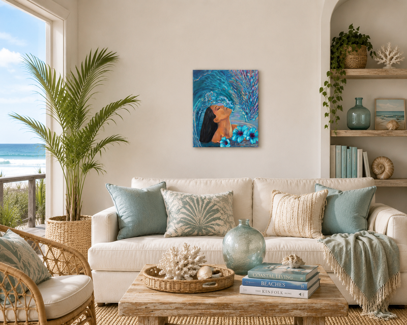 Hibiscus Blue – Original Ocean Painting | Coastal Wall Art by Popi Iatrou
