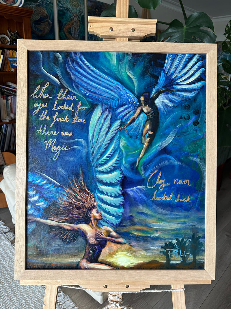 First Light – Original Angel Wing Painting | Romantic Visionary Art by Popi Iatrou