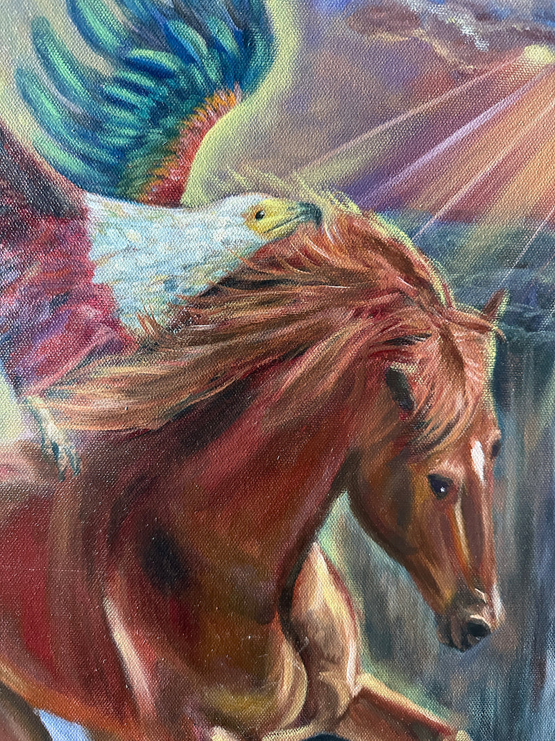 Leap of Faith – Original Eagle and Horse Painting | Visionary Equine Art by Popi Iatrou