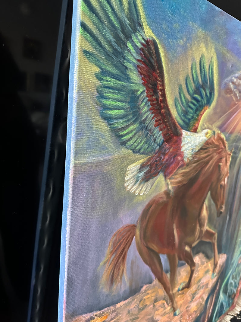 Leap of Faith – Original Eagle and Horse Painting | Visionary Equine Art by Popi Iatrou