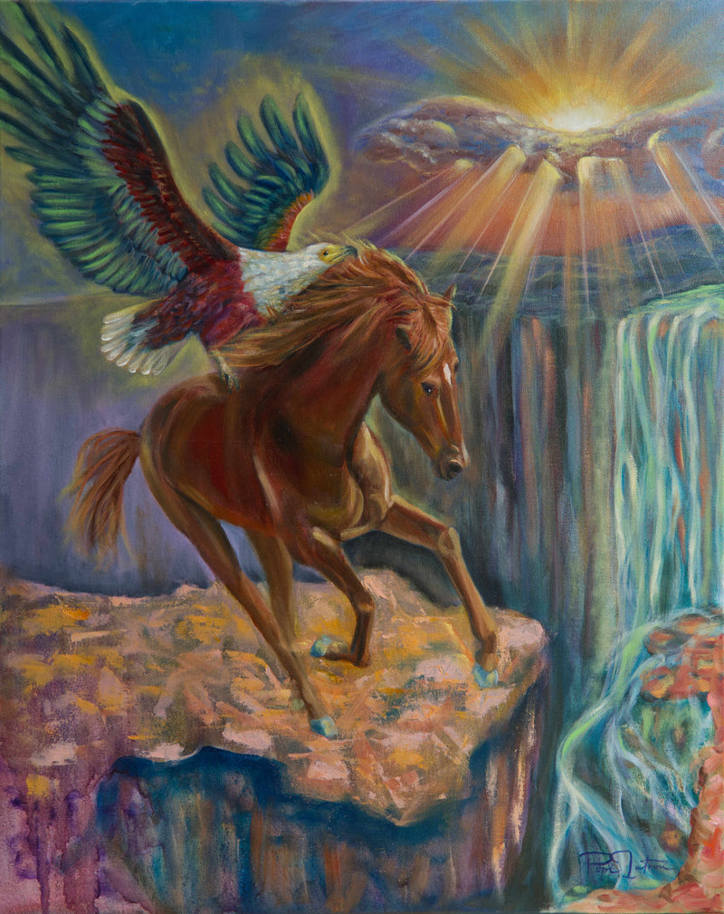 Leap of Faith – Original Eagle and Horse Painting | Visionary Equine Art by Popi Iatrou