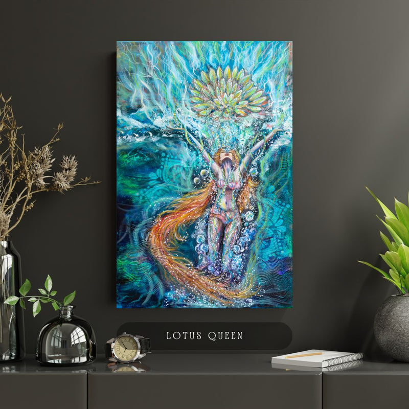 Lotus Queen Original Mixed Media and Oil Canvas Painting