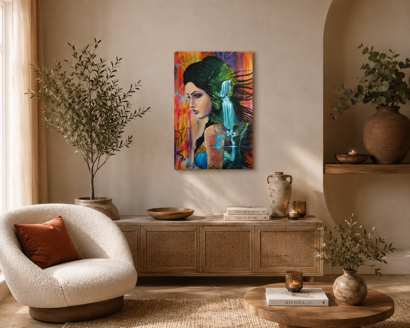 Nefeli’s Dream | Original Waterfall Goddess Painting by Popi Iatrou
